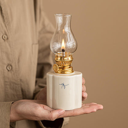 Vintage Ceramic Tabletop Oil Lamp