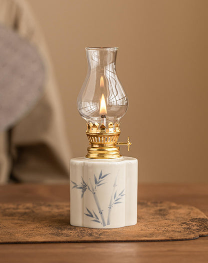 Vintage Ceramic Tabletop Oil Lamp